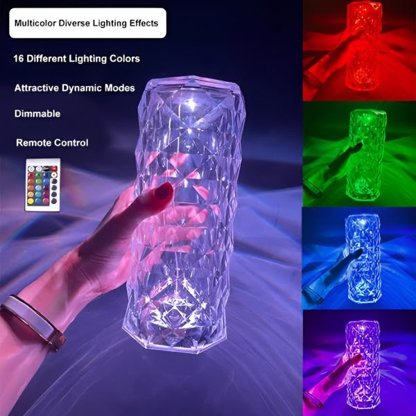 Crystal Bedside Lamp – 16 Colors, Touch & Remote, USB Powered