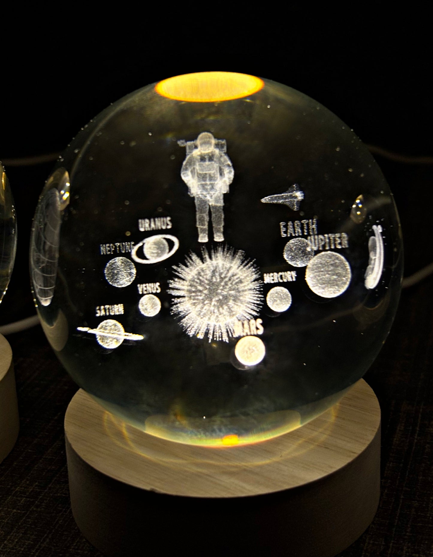 3D Crystal Ball With Wooden light Stand.