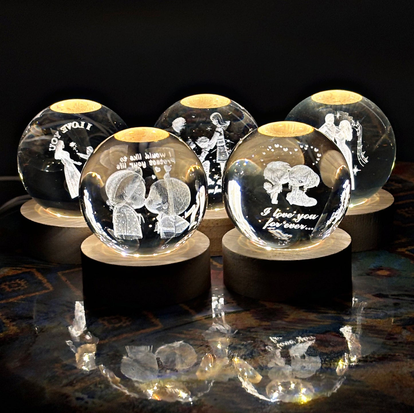 3D Crystal Ball With Wooden light Stand.