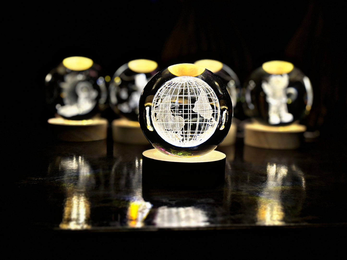 3D Crystal Ball With Wooden light Stand.
