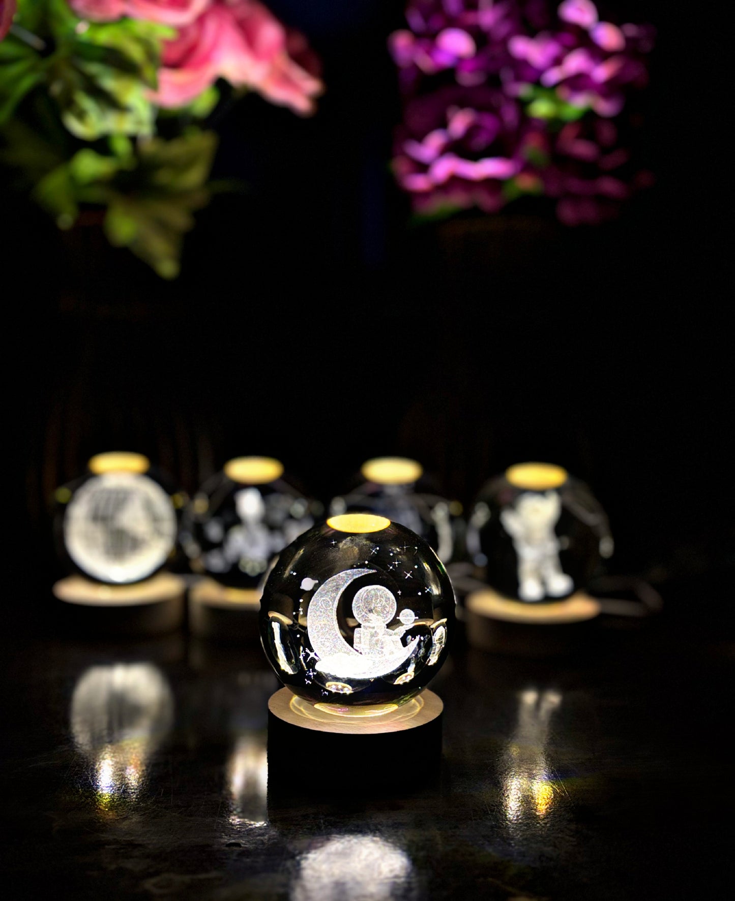 3D Crystal Ball With Wooden light Stand.