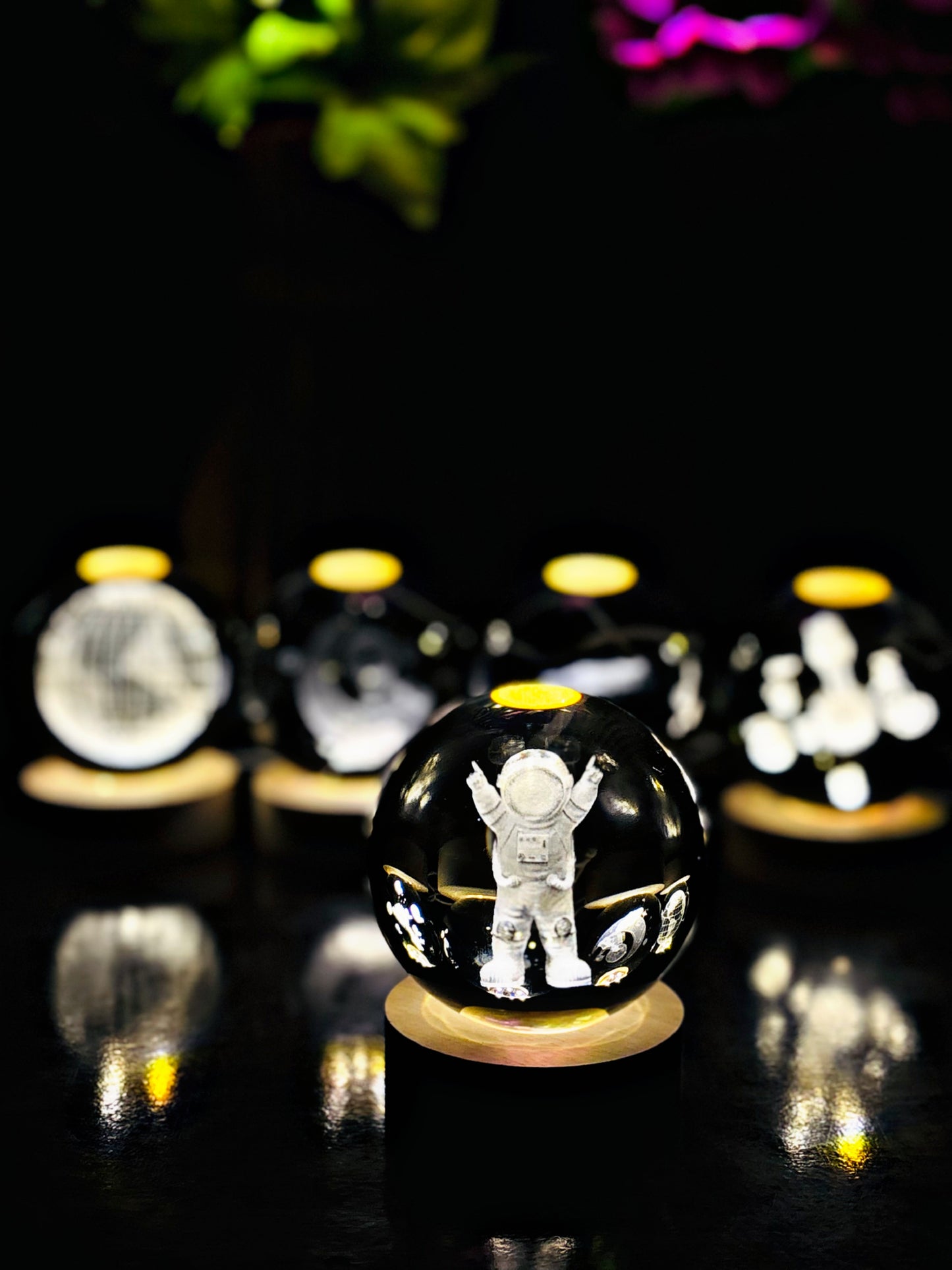 3D Crystal Ball With Wooden light Stand.