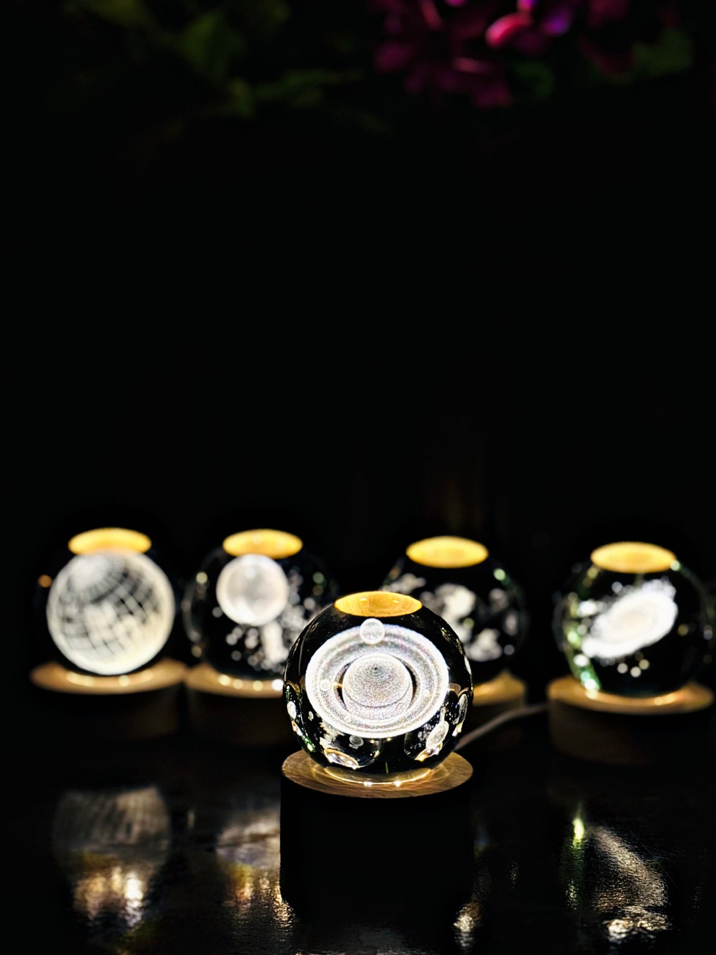 3D Crystal Ball With Wooden light Stand.