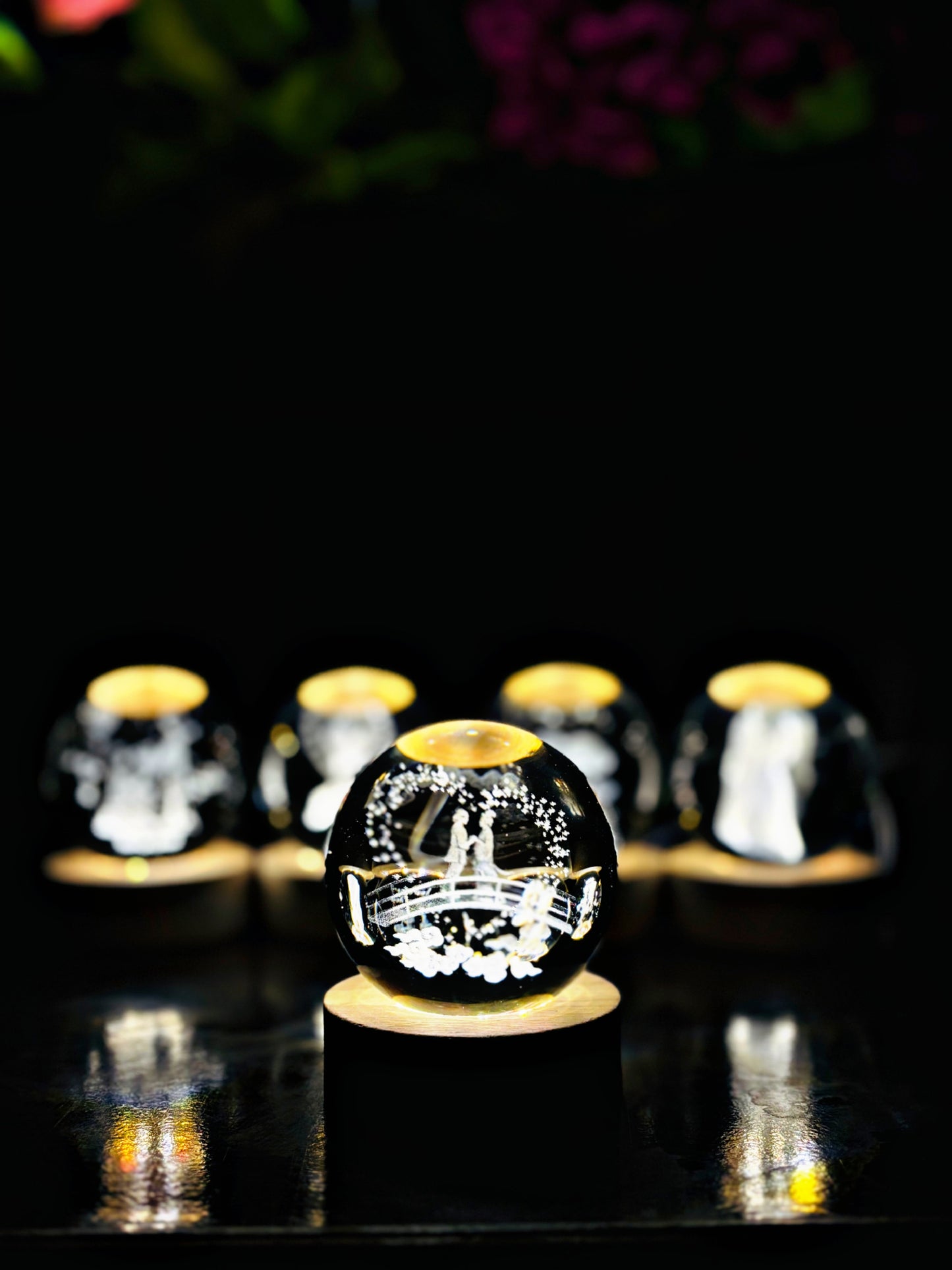 3D Crystal Ball With Wooden light Stand.
