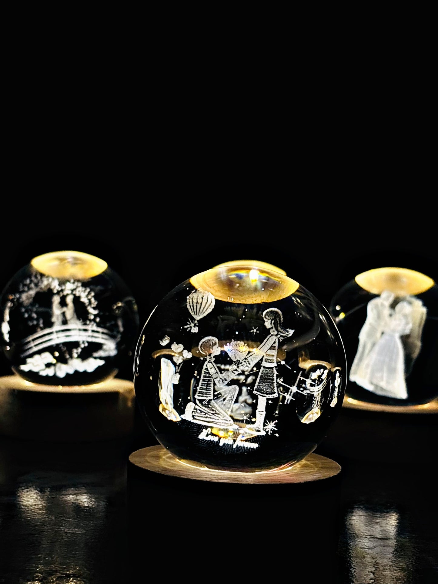 3D Crystal Ball With Wooden light Stand.